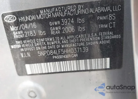 2017 Hyundai Elantra Se/Value/Limited z USA, uszkodzony, nr VIN 5NPD84LF5HH037139